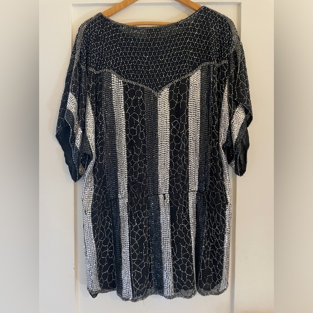 Parker Black Silver White Beaded Mini Dress